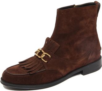 Tod's Su&egrave;de Franje Ketting Enkellaars - Dames - Enkellaarsjes - Bruin - 36 EU - Su&egrave;de - Schoenen