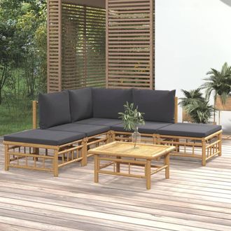 vidaXL Set De Muebles De Jard&iacute;n 6 Piezas Bamb&uacute; Con Cojines Gris Oscuro Vidaxl