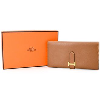 Herm&egrave;s Gold Brown Courchevel Leather Coin Purse/Coin Case (Pre-Owned)