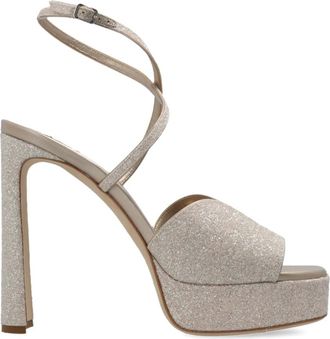 Jimmy Choo London Karli Platform Sandalen - Dames - Sandalen met hakken - Beige - 39 1/2 EU - Leer - Schoenen