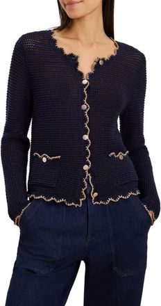 Nic+Zoe Trimmed Mesh Cardigan in Dark Indigo at Nordstrom, Size Xx-Large