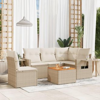 vidaXL Juego De Sof&aacute;s Jard&iacute;n Con Cojines 6 Pzas Rat&aacute;n Sint&eacute;tico Beige Vidaxl