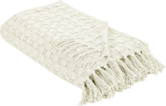 Beliani Beliani - Colcha Manta Decorativa Con Flecos Algod&oacute;n Blanco 150 X 200 Cm Bere
