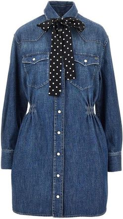 Valentino Denim mini dress with silk bow Woman 40