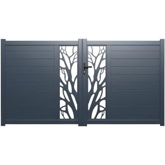Vente-Unique Cancello a battente in kit L350 x H164 cm Alluminio semi traforato con motivi Antracite - LABRIT II