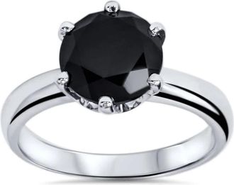 Pompeii3 2 ct Treated Black Diamond Solitaire Engagement Ring 14K White Gold Size Selectable