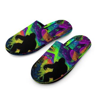 Generic Bigfoot with UFOs And Colorful Northern Mens Cozy Memory Foam Slippers Warm Cotton House Shoes Comfy Slipper for Indoor Outdoor