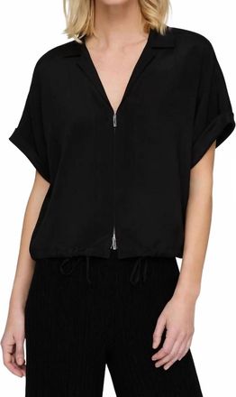 Lafayette 148 New York Organic Silk Stretch Georgette Zip Front Blouse In Black