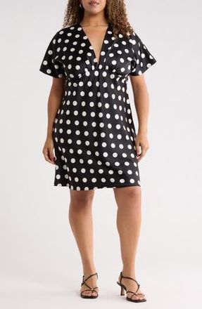 Renee C Deep V-Neck Polka Dot Dress in Black at Nordstrom Rack, Size 2X