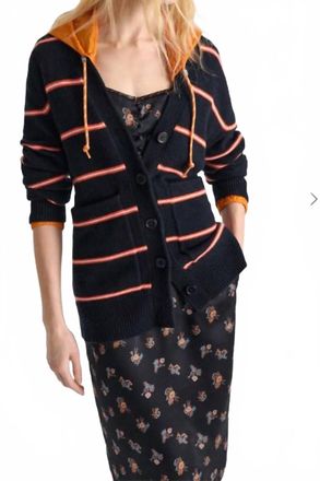 Dorothee Schumacher Sporty Statements Cardigan In Navy/ Orange