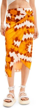 Desigual Tie Dye Wrap Midi Skirt in Orange at Nordstrom, Size X-Large