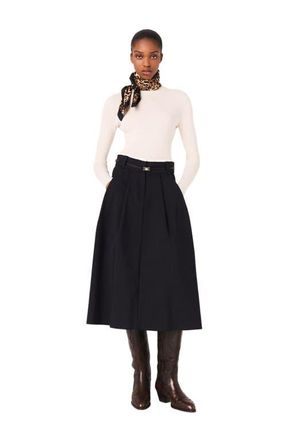Maje Long cotton skirt with belt in Navy at Nordstrom, Size 38 Eu