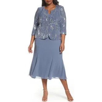 Alex Evenings Mock Two-Piece Jacket Dress in Steel Blue at Nordstrom, Size 14W