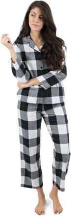 Leveret Womens Cotton Flannel Printed Holiday Pajama Set in Plaid Black & White at Nordstrom, Size Xx-Large