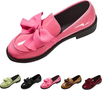 Generic Womens Anti-Slip Round Toe Slip-On Loafers, Bowknot Slope Heel Chunky Heel Shoes, for Business Casual Office Work & Everyday Wear (11.5,Pink)