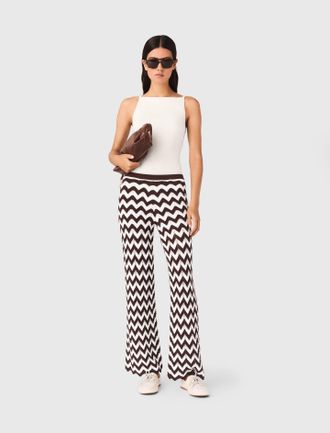 Maje Zigzag Crochet Trousers - Brown/white - Maje