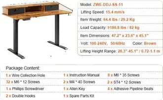 OEM Escritorio De Altura Regulable, Sistema De Doble Protecci&oacute;n, Capacidad De 82 Kg, Estantes De 120 X 60 Cm