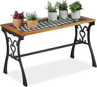 Relaxdays Relaxdays Mesa Terraza Rectangular, Jardín y Balcón, Vintage, Madera, Hierro Fundido, 58x98x47cm, Marrón Natural y Negro