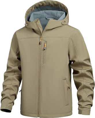 Generic Mens Waterproof Jackets,Lightweight Windbreaker Softshell Jacket,Full Zip Detachable Hood Outdoor Raincoat with Pockets,Solid Color Loose Casual Mens 