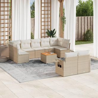 vidaXL Juego De Sof&aacute;s Jard&iacute;n Con Cojines Beige 10 Pzas Rat&aacute;n Sint&eacute;tico Vidaxl
