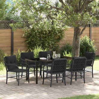 vidaXL Conjunto De Comedor De Jard&iacute;n Con Coj&iacute;n 7 Pcs Negro Polirat&aacute;n Vidaxl