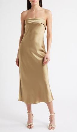 Amsale Faye Strapless Satin Cocktail Dress in Gold at Nordstrom Rack, Size 12