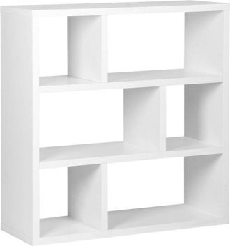 Sweeek 3-tier asymmetrical bookshelf with 6 compartments, Basiks, White, 111.2x39x115.2 cm