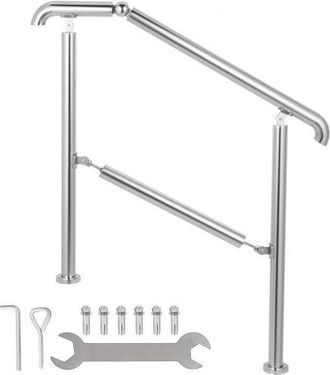 OEM Treppengel&auml;nder 5 Stufen, Hauseingang Handlauf Edelstahl Mit Pfosten, Verstellbare Eingangsgel&auml;nder Silber, 4 Bis 5 Stufiges Gel&auml;nder 1,6 M, Winkel Ei