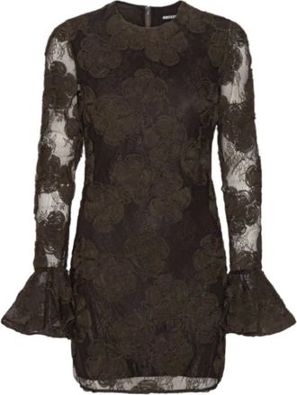Rotate Rotate Birger Christensen, Kleedjes, Dames, Bruin, XS, Polyester, 3D Bloemen Mini Jurk