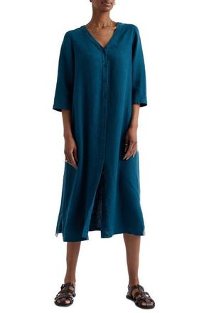 Seasalt Cornwall Word Posey Linen Button-Up Dress in Ocean Drift at Nordstrom, Size 18 Us
