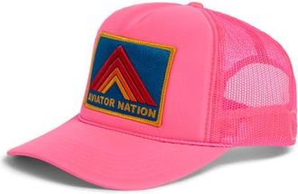 Aviator Nation Mountain Stripe Logo Embroidered Snapback Trucker Hat in Neon Pink at Nordstrom