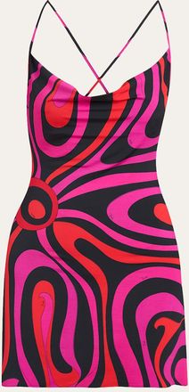 Pucci Marmo Jersey Satin Cowl-Neck Backless Mini Dress