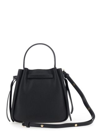 Tory Burch Womens Bucket Bag Romy Grained Black Leather Cow Handbags Hand