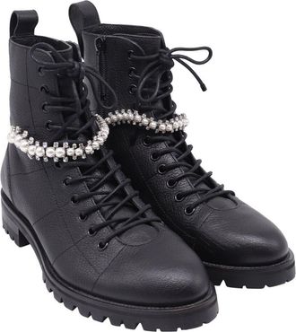 Jimmy Choo London Womens Leather Cruz Embellished Combat Boot (Authentic Pre-Loved)