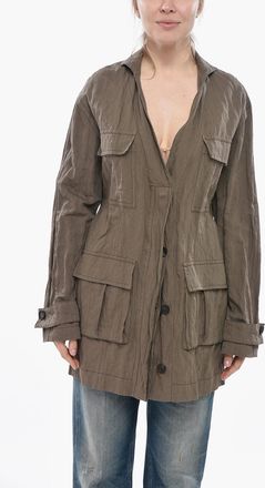 Ferragamo Overshirt Sahariano in Misto Cotone Effetto Stropicciato Salvatore Ferragamo