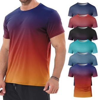 Generic Mens Gradient T-Shirt - Short Sleeve Round Neck T-Shirt -3/12 Piece Set - Summer Casual T-Shirt (UK, Alpha, XL, Regular, Regular, 6-Piece set6)