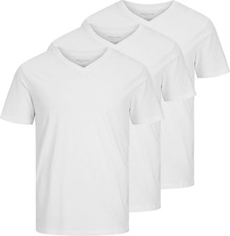 Jack & Jones V-Shirt JACK & JONES JJEORGANIC BASIC TEE SS V-NECK 3PK MP, Herren, Gr. XXL, wei&szlig; pack:wei&szlig;, wei&szlig;, wei&szlig;, Jersey, Obermaterial: 100% Baumwolle, unifarb