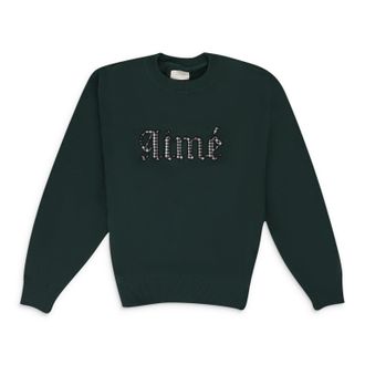 Aim&eacute; Leon Dore Green Houndstooth Applique Crewneck Sweatshirt