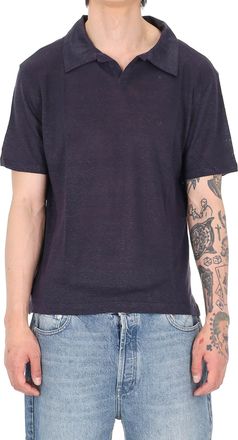 Officine G&eacute;n&eacute;rale Simon Garment-Dyed Linen Open Collar Polo Shirt