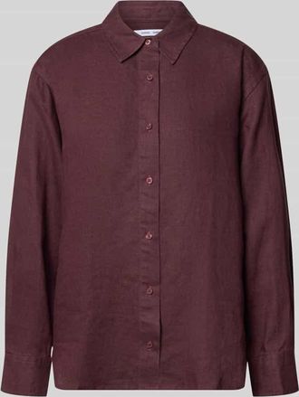 Sams&oslash;e & Sams&oslash;e Regular Fit Leinenbluse mit Knopfleiste in Bordeaux, Gr&ouml;&szlig;e XL