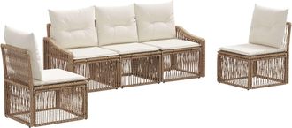 vidaXL Conjunto De Sof&aacute;s De Jard&iacute;n 5 Uds. Beige Rat&aacute;n Sint&eacute;tico Vidaxl