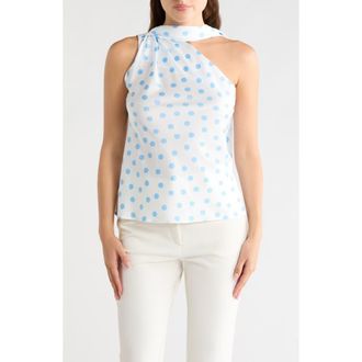 Renee C Scarf Detail One Shoulder Top in White/Blue at Nordstrom Rack, Size X-Small