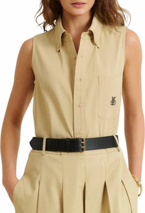 DMN Paris Elena Sleeveless Button Down Top In Beige