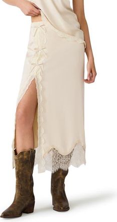 Steve Madden Lissandra Lace Trim Satin Maxi Skirt in Ivory at Nordstrom, Size X-Large