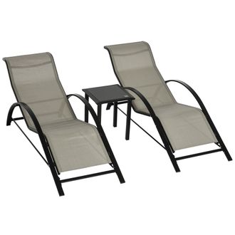 OUTSUNNY 3 Pieces Lounge Chair Set Garden Sunbathing Chair w/ Table Grey | TJ Hughes