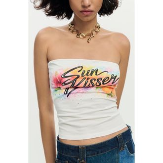 Desigual Graphic Tube Top in White at Nordstrom, Size Medium