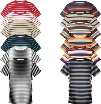 Generic Mens Striped T-Shirt Multipack Short Sleeve Cotton Casual Summer Lightweight Crew Neck Everyday Essential Casual Tee-12