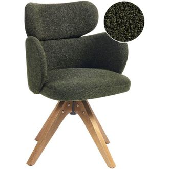 Beliani Swivel Dining Chair Dark Green Boucle Curved Backrest Scnadinavian Style MARCY