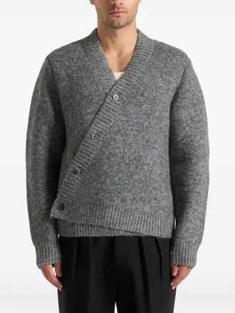 Mani&egrave;re De Voir asymmetric brushed knit cardigan - unisex - Polyester/Nylon/Wool/Lycra/Polyacrylic - M - Grey