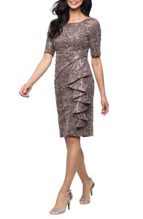 Alex Evenings Sequin Lace Sheath Cocktail Dress in Mocha at Nordstrom, Size 14P